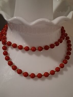 Monet Red Bead Necklace with Gold Accents